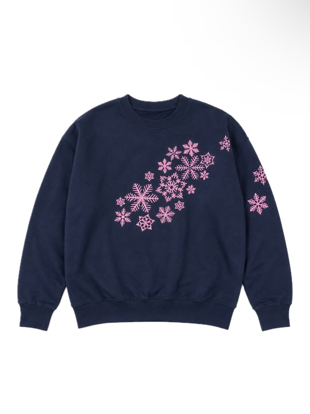 Ultra Sweats Vintage Navy Sweatshirt with Pink Snowflake Print XL